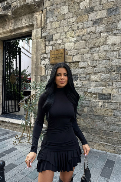 Siyah Mary Uzun Kol Elbise Ate-0392 Siyah Mary Uzun Kol Elbise Ate-0392