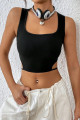 Kadın Siyah Kaşkorse Kumaş Cut Out Crop Bluz Kadın Siyah Kaşkorse Kumaş Cut Out Crop Bluz