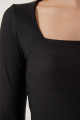 Kadın Siyah Beyaz Kare Yaka Fitilli 2'Li Paket Crop Örme Bluz AN00180