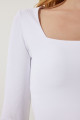 Kadın Siyah Beyaz Kare Yaka Fitilli 2'Li Paket Crop Örme Bluz AN00180