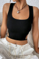 Kadın Siyah Kaşkorse Kumaş Cut Out Crop Bluz Kadın Siyah Kaşkorse Kumaş Cut Out Crop Bluz