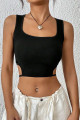 Kadın Siyah Kaşkorse Kumaş Cut Out Crop Bluz Kadın Siyah Kaşkorse Kumaş Cut Out Crop Bluz