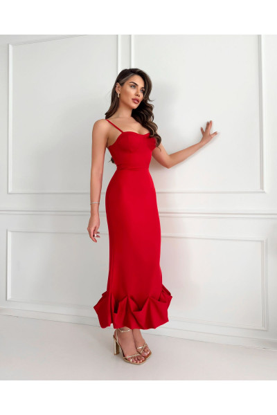 Kırmızı Alt Frilly Fitted Elbise Kırmızı Alt Frilly Fitted Elbise