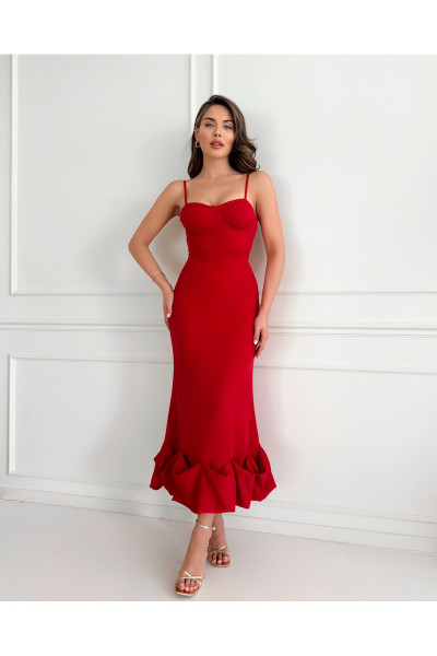 Kırmızı Alt Frilly Fitted Elbise Kırmızı Alt Frilly Fitted Elbise