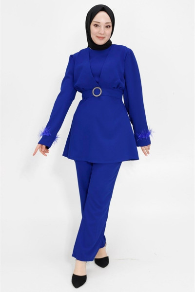 Kemeri Taşlı Krep Kumaş Tesettür İkili Takım