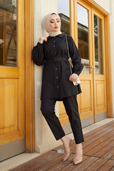 Kadın Siyah Kemerli Ikili Takım
