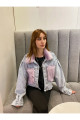 Lila Peluş Detaylı Kot Ceket Lila Peluş Detaylı Kot Ceket