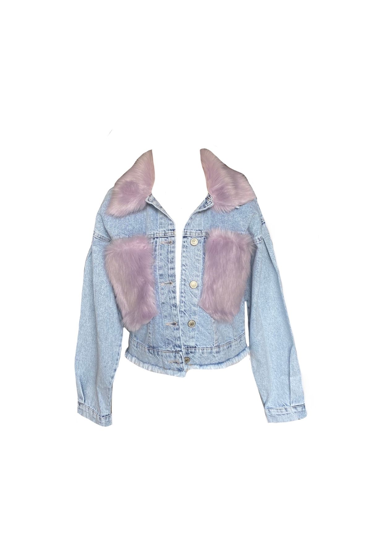 Lila Peluş Detaylı Kot Ceket Lila Peluş Detaylı Kot Ceket
