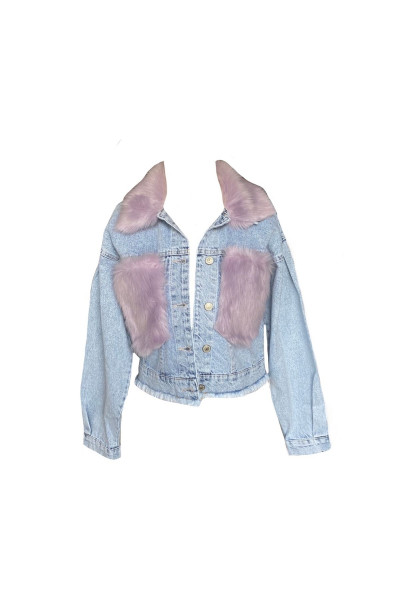 Lila Peluş Detaylı Kot Ceket Lila Peluş Detaylı Kot Ceket
