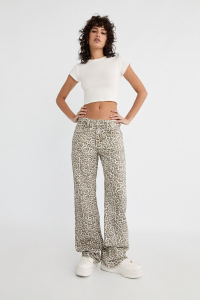 Straight Fit Leopar Desenli Pantolon Straight Fit Leopar Desenli Pantolon