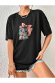 Oversize Siyah Kedi Baskılı Rahat Kesim T-shirt unisex Oversize Siyah Kedi Baskılı Rahat Kesim T-shirt unisex