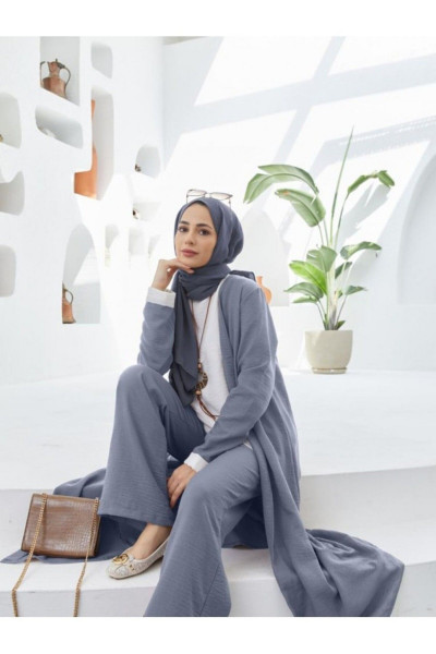 Tesettür Keten 3 Lü Takım Gri Model-452 Tesettür Keten 3 Lü Takım Gri Model-452