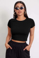 Kadın Siyah Yuvarlak Yaka Yarım Kol Crop Top Bluz Kadın Siyah Yuvarlak Yaka Yarım Kol Crop Top Bluz