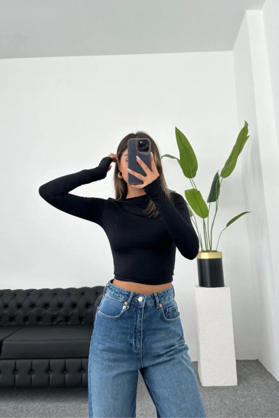 Soft Touch Yuvarlak Yaka Bluz Siyah