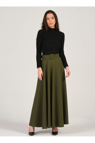 Kemerli Mevlana Etek - Haki - Veteks Line Kemerli Mevlana Etek - Haki - Veteks Line