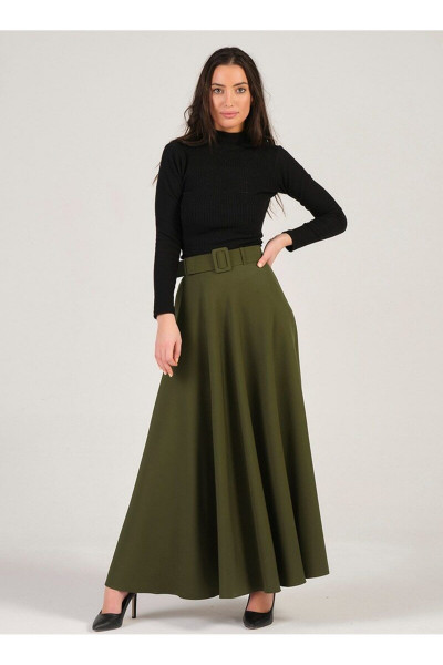 Kemerli Mevlana Etek - Haki - Veteks Line Kemerli Mevlana Etek - Haki - Veteks Line