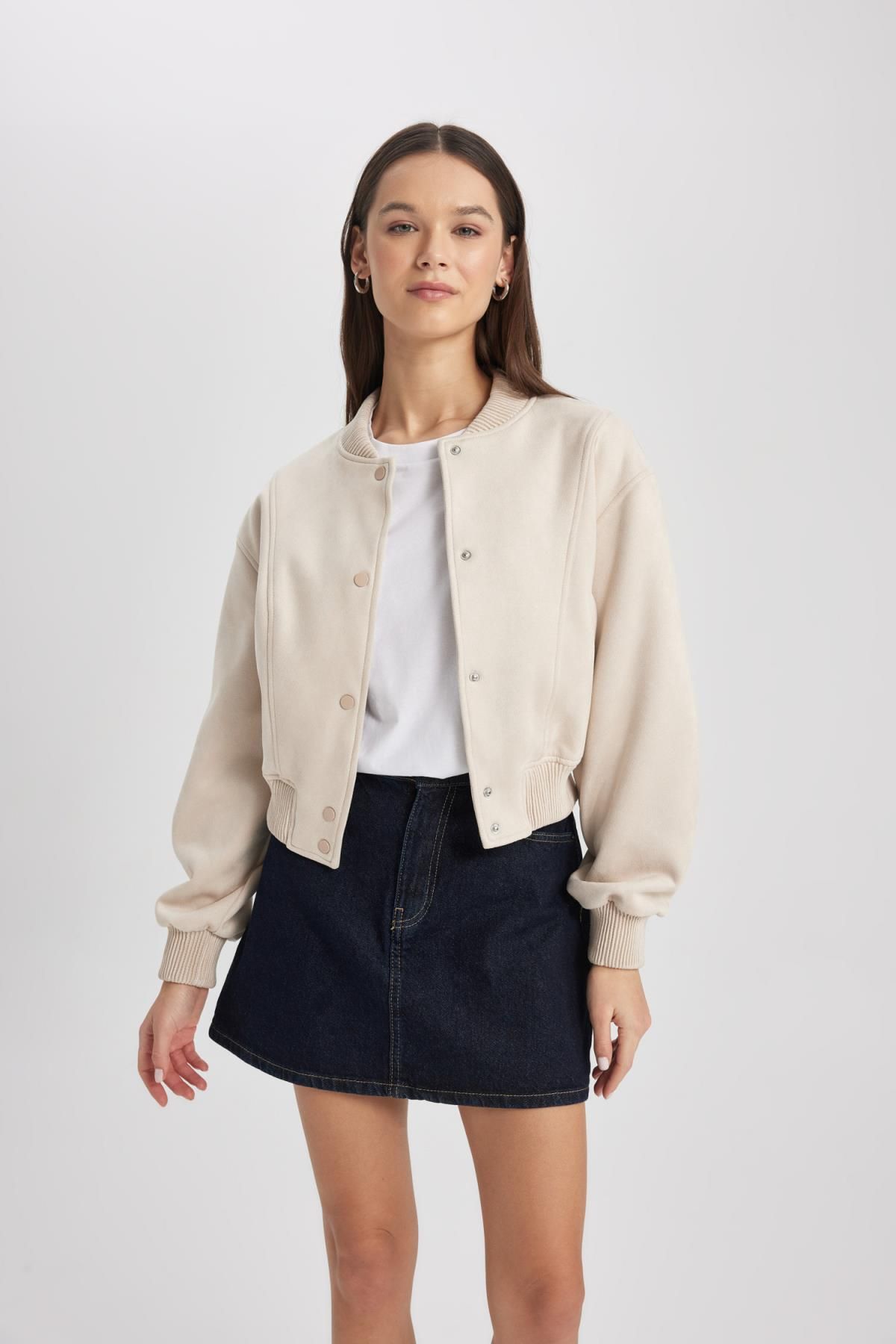 Kolej Yaka Bomber Mont Ceket Basic Düz Çıtçıtlı Süet B8822ax24sp Kolej Yaka Bomber Mont Ceket Basic Düz Çıtçıtlı Süet B8822ax24sp