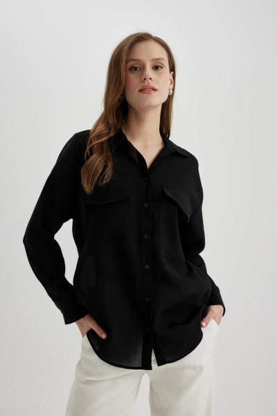 Oversize Fit Cep Detaylı Krinkıl Kumaş Uzun Kollu Gömlek C3165ax24sp Oversize Fit Cep Detaylı Krinkıl Kumaş Uzun Kollu Gömlek C3165ax24sp