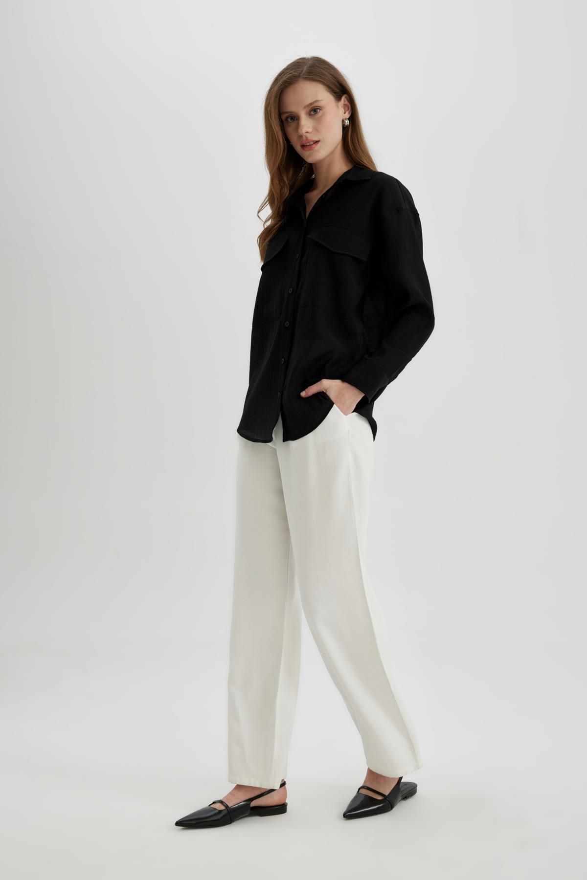 Oversize Fit Cep Detaylı Krinkıl Kumaş Uzun Kollu Gömlek C3165ax24sp Oversize Fit Cep Detaylı Krinkıl Kumaş Uzun Kollu Gömlek C3165ax24sp