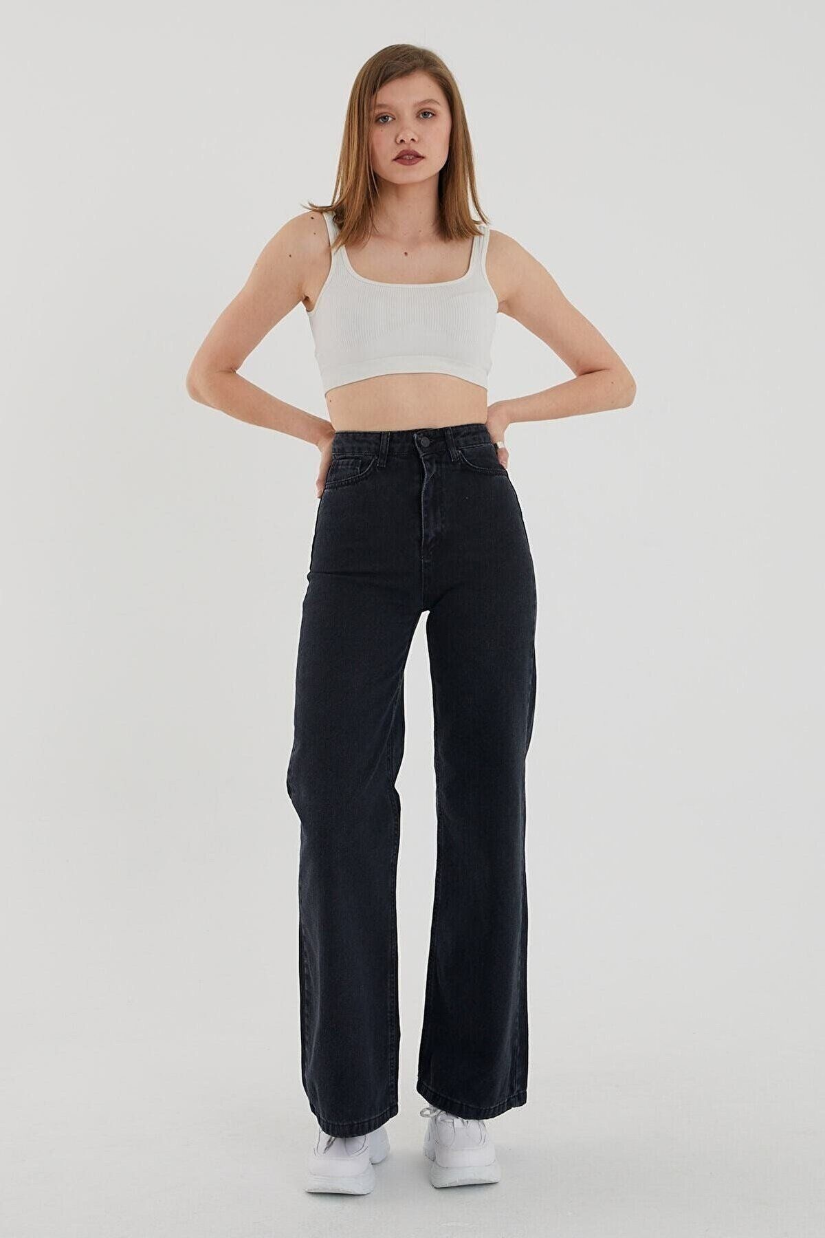 Siyah Likralı Süper Yüksek Bel Salaş Jean Pantolon. (süper Yüksek.) Wide Leg 2024 Siyah Likralı Süper Yüksek Bel Salaş Jean Pantolon. (süper Yüksek.) Wide Leg 2024