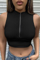 Kadın Siyah Yarım Fermuarlı Sıfır Kol Crop Top Bluz Kadın Siyah Yarım Fermuarlı Sıfır Kol Crop Top Bluz