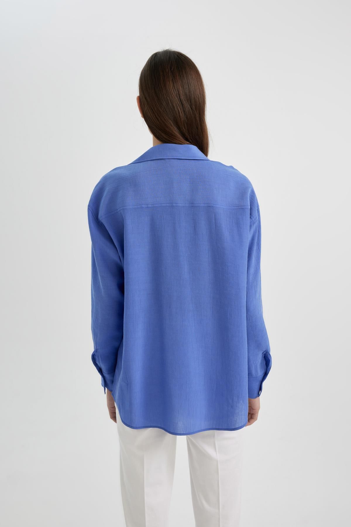 Oversize Fit Cep Detaylı Krinkıl Kumaş Uzun Kollu Gömlek C3165ax24sp Oversize Fit Cep Detaylı Krinkıl Kumaş Uzun Kollu Gömlek C3165ax24sp