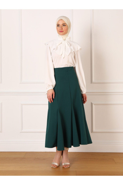 Kesik Detaylı Kumaş Etek - Zümrüt Yeşili - Refka Kesik Detaylı Kumaş Etek - Zümrüt Yeşili - Refka