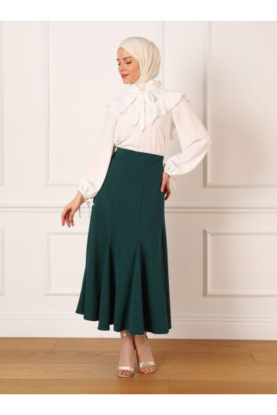 Kesik Detaylı Kumaş Etek - Zümrüt Yeşili - Refka Kesik Detaylı Kumaş Etek - Zümrüt Yeşili - Refka