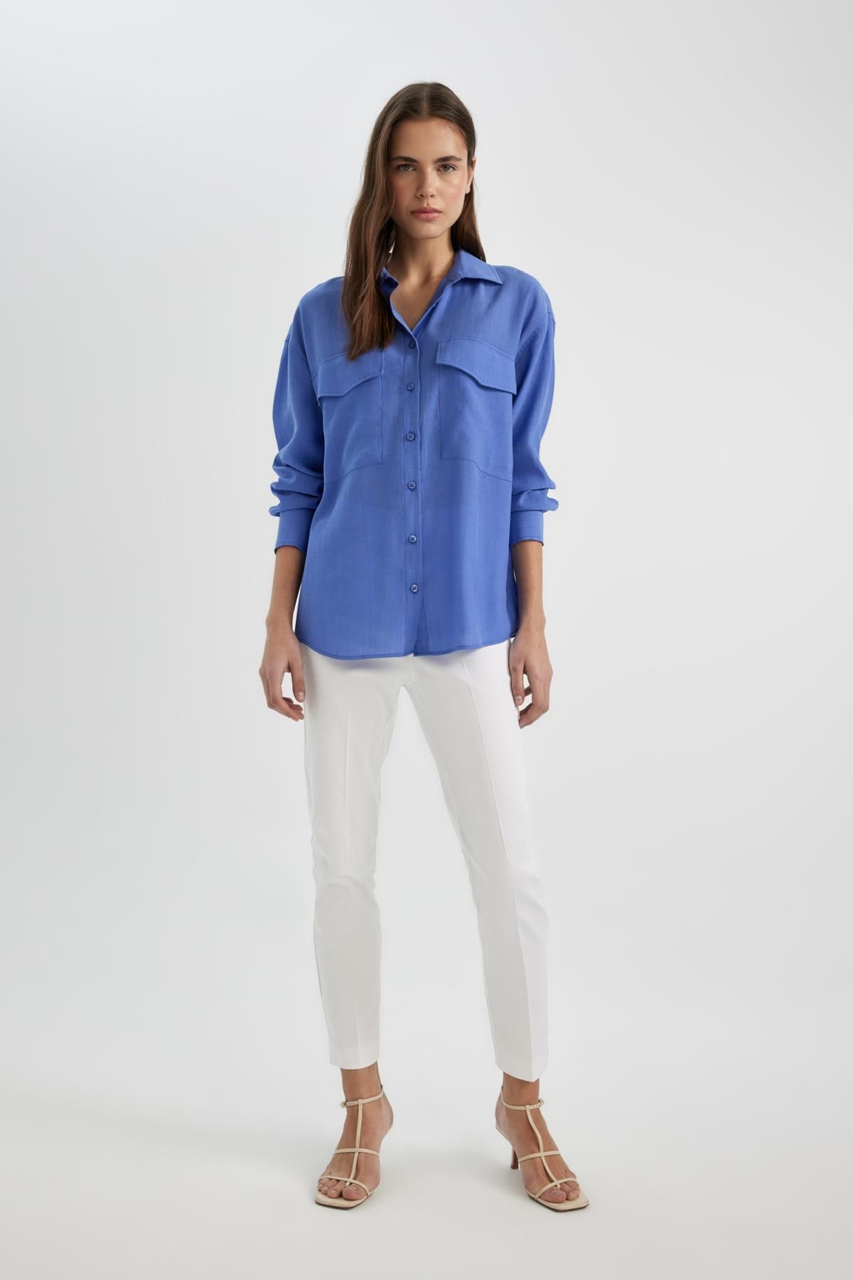 Oversize Fit Cep Detaylı Krinkıl Kumaş Uzun Kollu Gömlek C3165ax24sp Oversize Fit Cep Detaylı Krinkıl Kumaş Uzun Kollu Gömlek C3165ax24sp