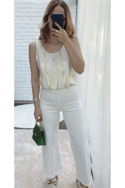 KADIN VARAK DETAYLI KETEN BLUZ KADIN VARAK DETAYLI KETEN BLUZ