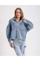 Oversize Geniş Cepli Beli Püsküllü Kot Ceket Oversize Geniş Cepli Beli Püsküllü Kot Ceket