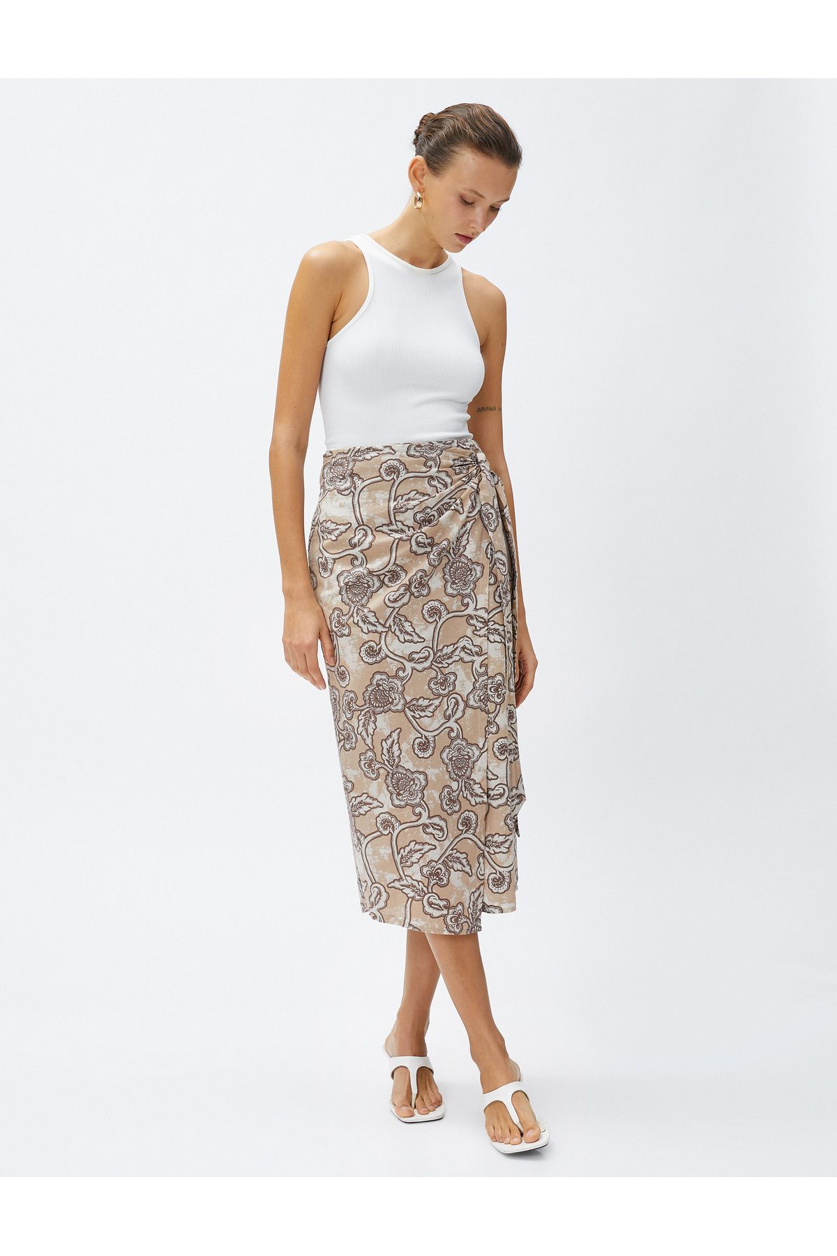 Sarong Etek Keten Karışımlı Bağlama Detaylı Sarong Etek Keten Karışımlı Bağlama Detaylı