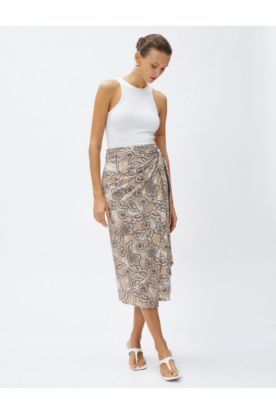 Sarong Etek Keten Karışımlı Bağlama Detaylı Sarong Etek Keten Karışımlı Bağlama Detaylı