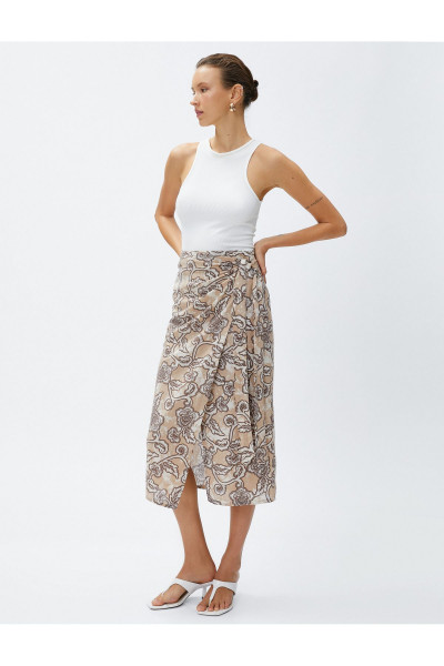 Sarong Etek Keten Karışımlı Bağlama Detaylı Sarong Etek Keten Karışımlı Bağlama Detaylı