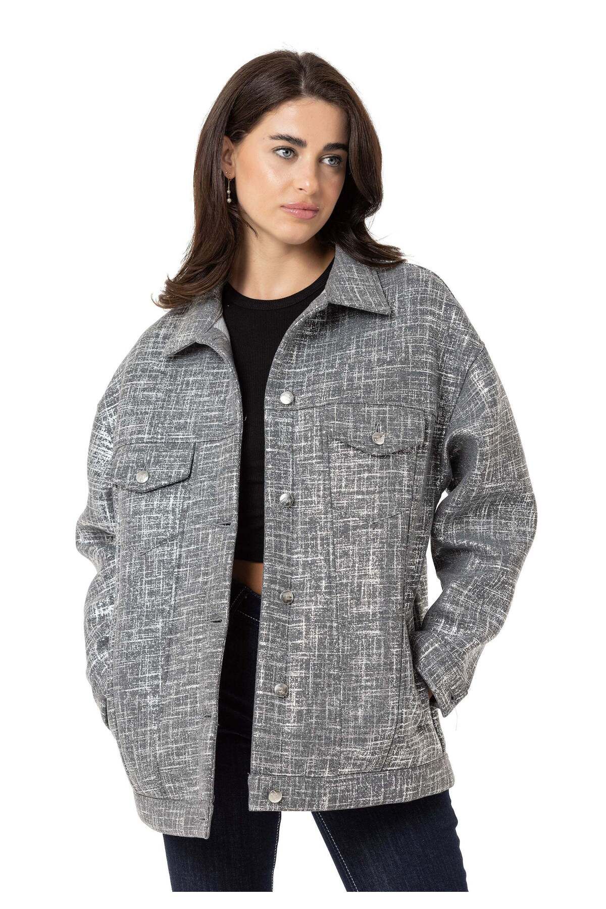 WJ222 Kadın Gri Basic Ceket