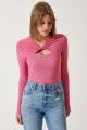 Kadın Pembe Cut Out Detaylı Fitilli Örme Bluz SF00005 Kadın Pembe Cut Out Detaylı Fitilli Örme Bluz SF00005