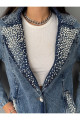 OREO Jeans Kadın Yaka ve Cepleri İnci ve Taş İşlemeli Denim Ceket OREO Jeans Kadın Yaka ve Cepleri İnci ve Taş İşlemeli Denim Ceket