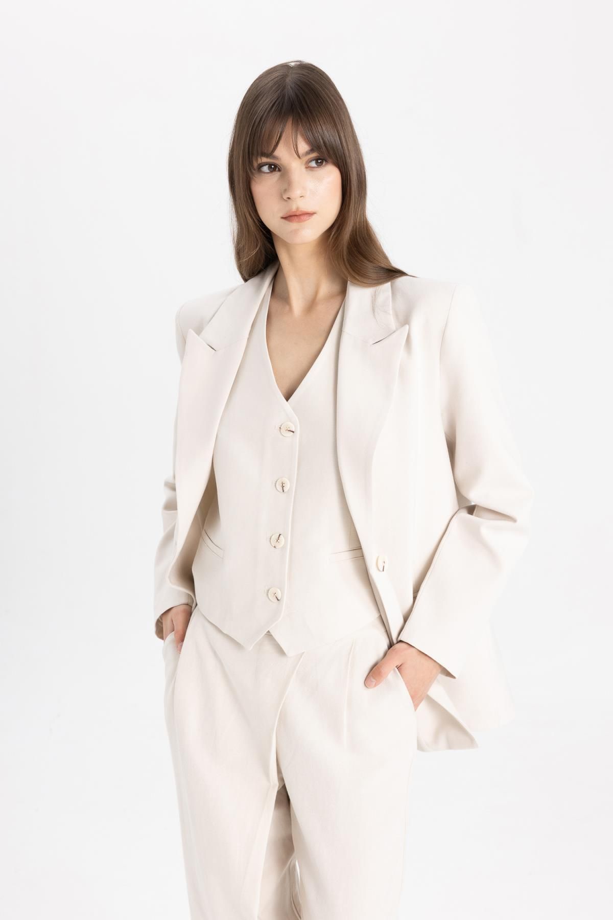 Relax Fit Ceket Yaka Keten Karışımlı Blazer Ceket C4342AX24SP Relax Fit Ceket Yaka Keten Karışımlı Blazer Ceket C4342AX24SP