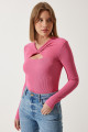 Kadın Pembe Cut Out Detaylı Fitilli Örme Bluz SF00005 Kadın Pembe Cut Out Detaylı Fitilli Örme Bluz SF00005