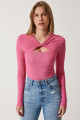 Kadın Pembe Cut Out Detaylı Fitilli Örme Bluz SF00005 Kadın Pembe Cut Out Detaylı Fitilli Örme Bluz SF00005