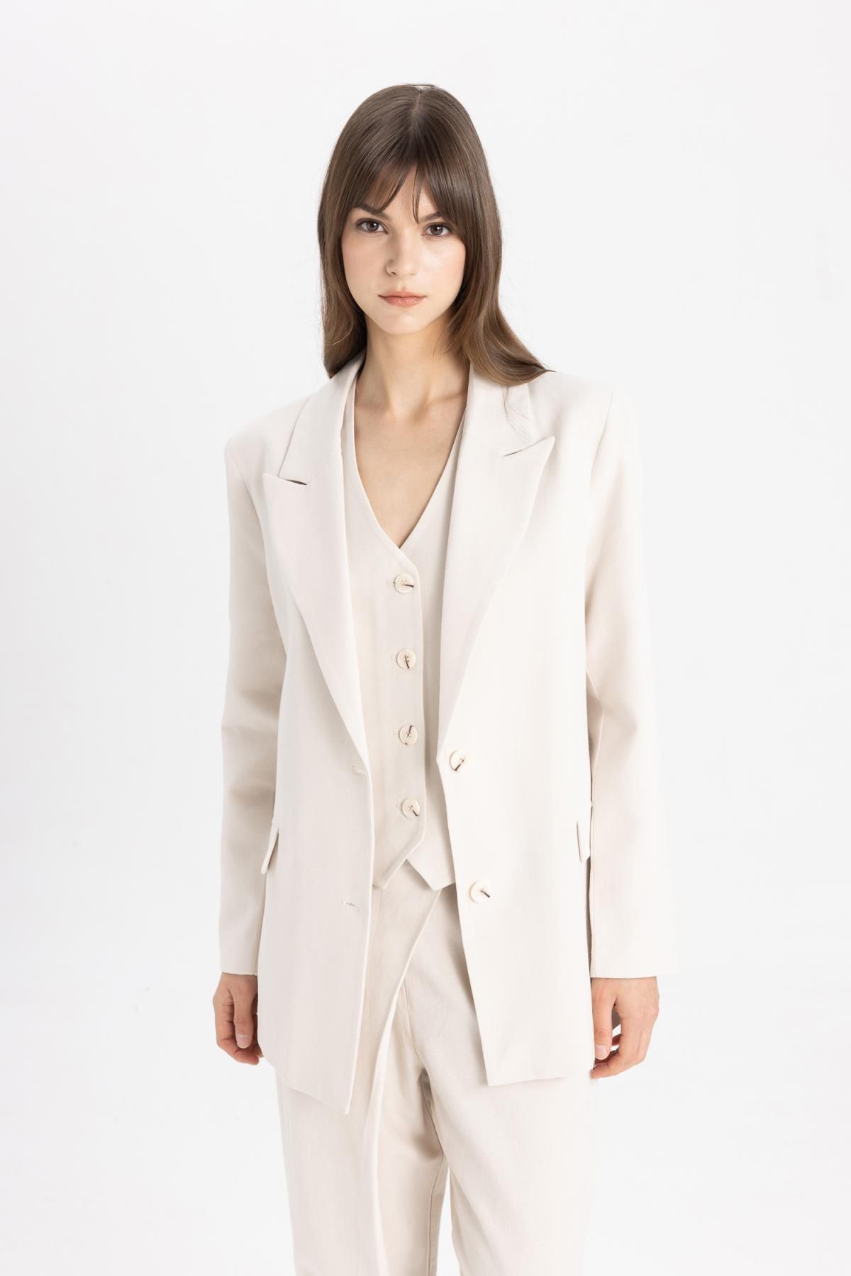 Relax Fit Ceket Yaka Keten Karışımlı Blazer Ceket C4342AX24SP Relax Fit Ceket Yaka Keten Karışımlı Blazer Ceket C4342AX24SP