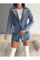 OREO Jeans Kadın Yaka ve Cepleri İnci ve Taş İşlemeli Denim Ceket OREO Jeans Kadın Yaka ve Cepleri İnci ve Taş İşlemeli Denim Ceket