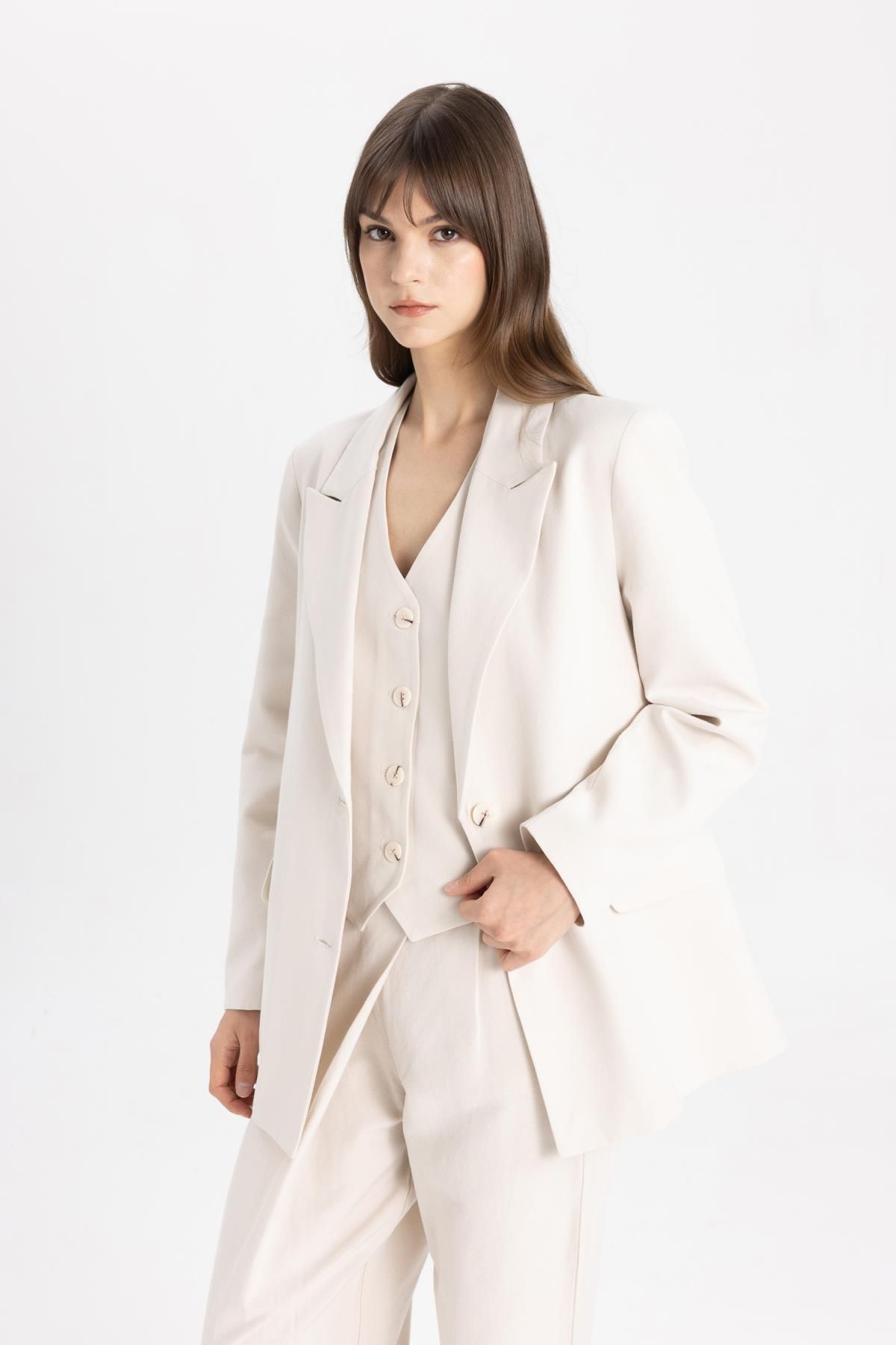 Relax Fit Ceket Yaka Keten Karışımlı Blazer Ceket C4342AX24SP Relax Fit Ceket Yaka Keten Karışımlı Blazer Ceket C4342AX24SP