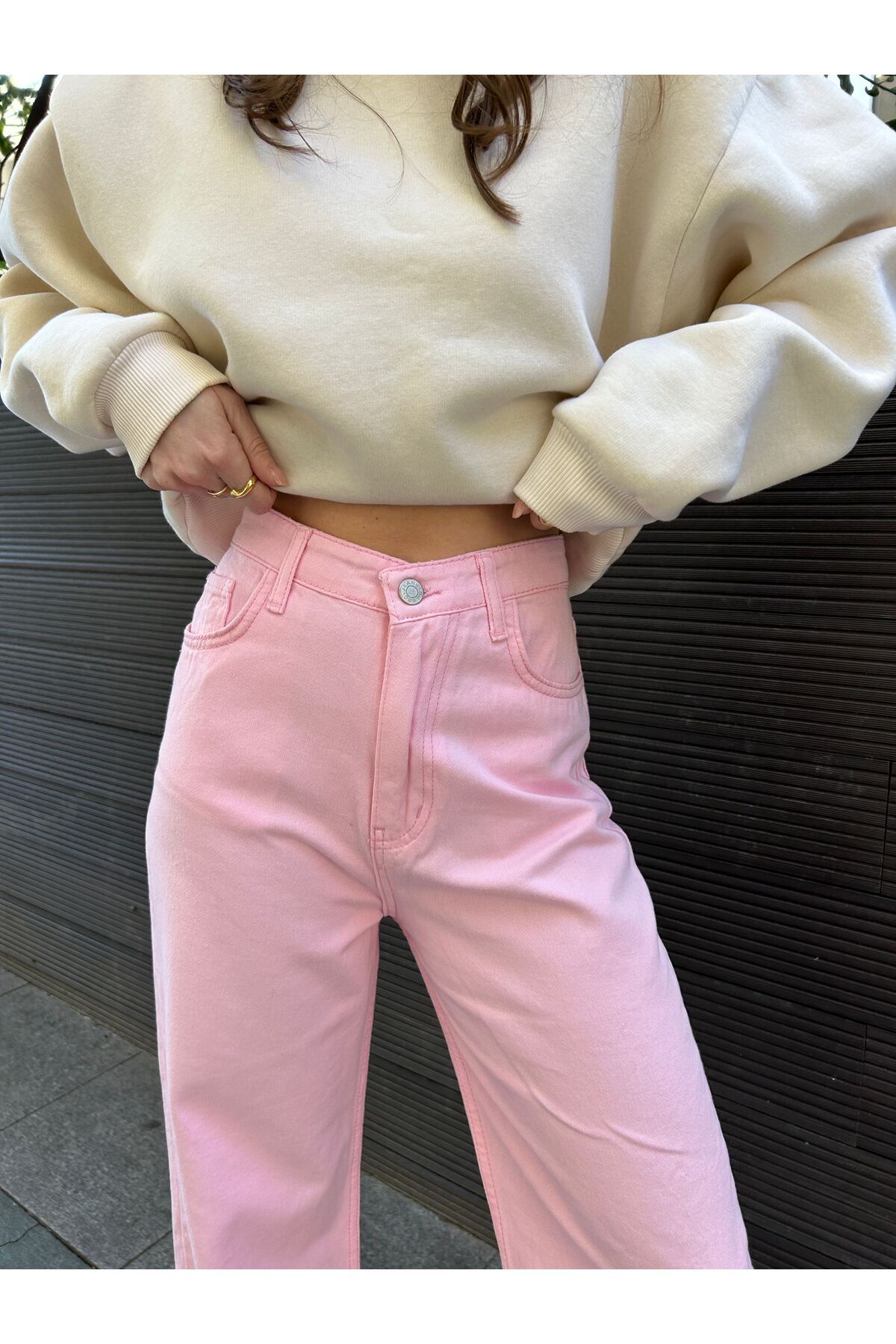 krem Bol Paça Jean Palazzo Kot Pantolon krem Bol Paça Jean Palazzo Kot Pantolon