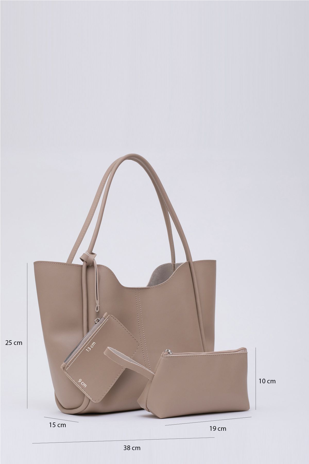 Vizon Shk108 Çıtçıtlı Suni Deri Cüzdanlı Makyaj Çantalı Kadın El ve Omuz Çantası U:25 E:38 G:15 cm
