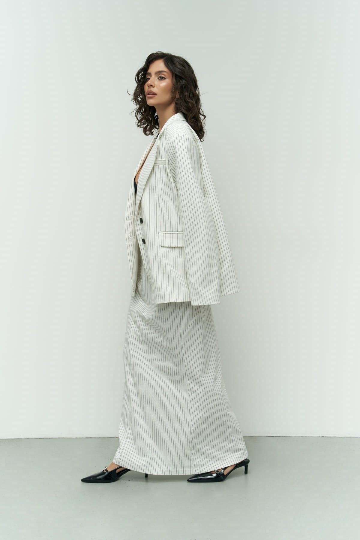 Mai Collection Bruno Çizgili Ekru Blazer Mai Collection Bruno Çizgili Ekru Blazer