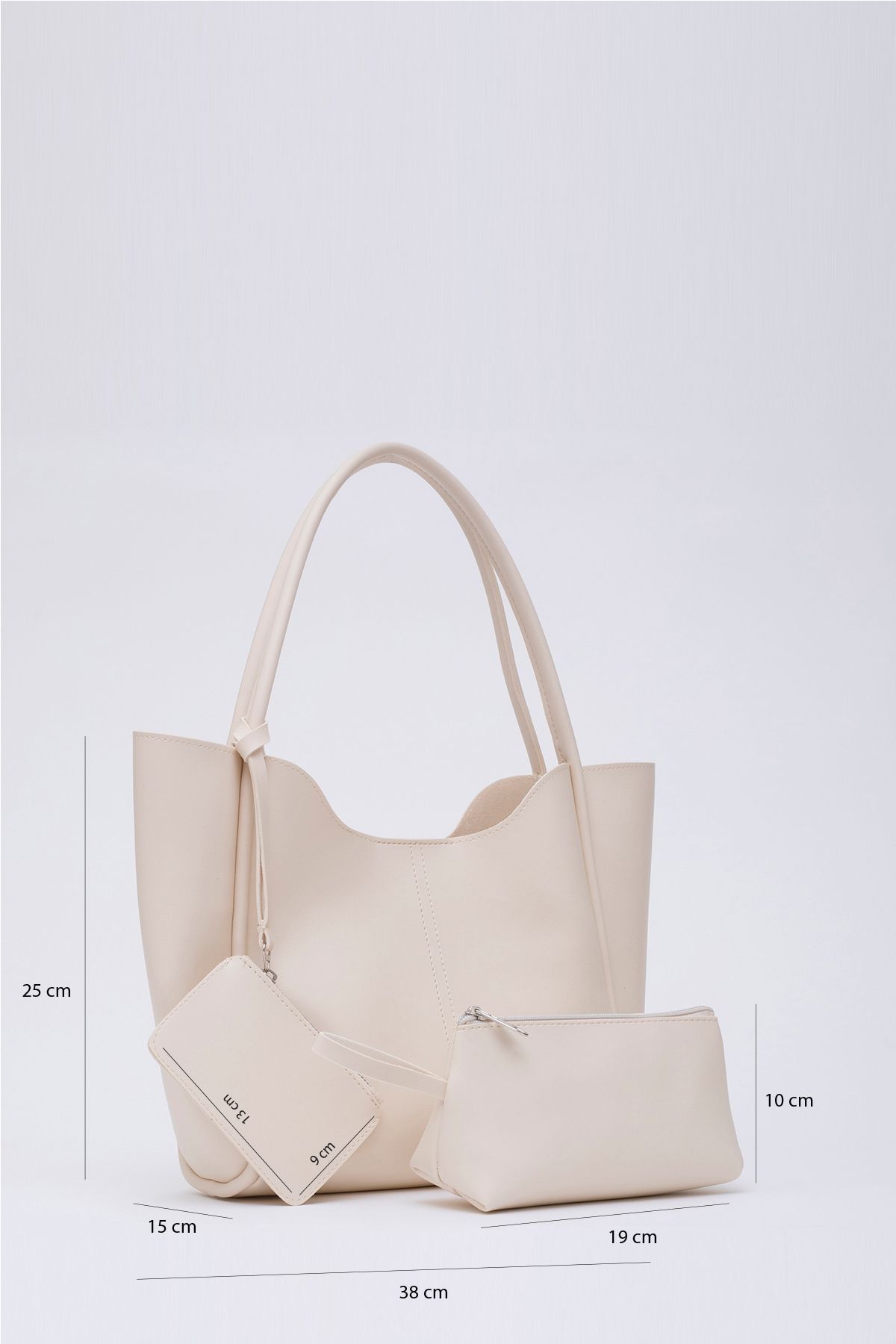 Krem Shk108 Çıtçıtlı Suni Deri Cüzdanlı Makyaj Çantalı Kadın El ve Omuz Çantası U:25 E:38 G:15 cm Krem Shk108 Çıtçıtlı Suni Deri Cüzdanlı Makyaj Çantalı Kadın El ve Omuz Çantası U:25 E:38 G:15 cm