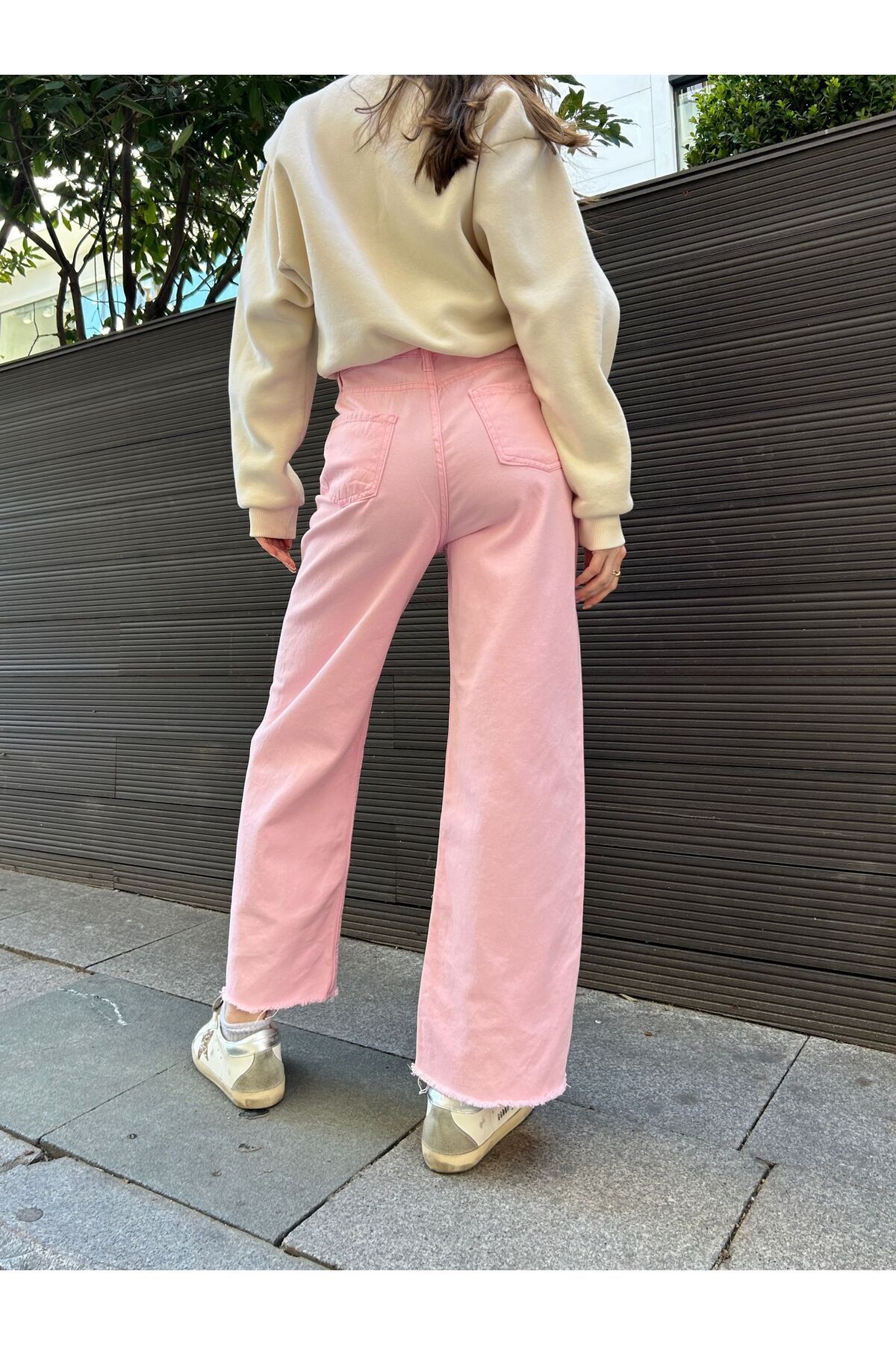 krem Bol Paça Jean Palazzo Kot Pantolon krem Bol Paça Jean Palazzo Kot Pantolon