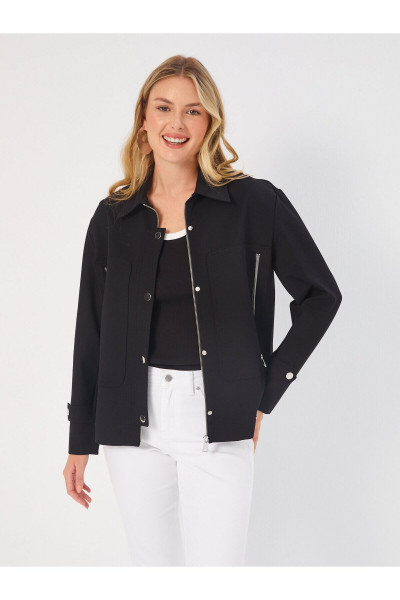 Metal Fermuar Ve Çıtçıt Detaylı Örme Ceket 68251