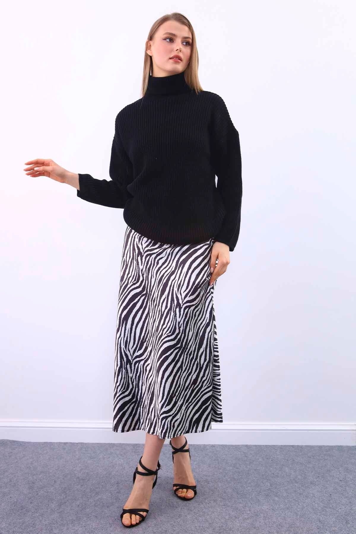 Zebra Desen Saten Etek